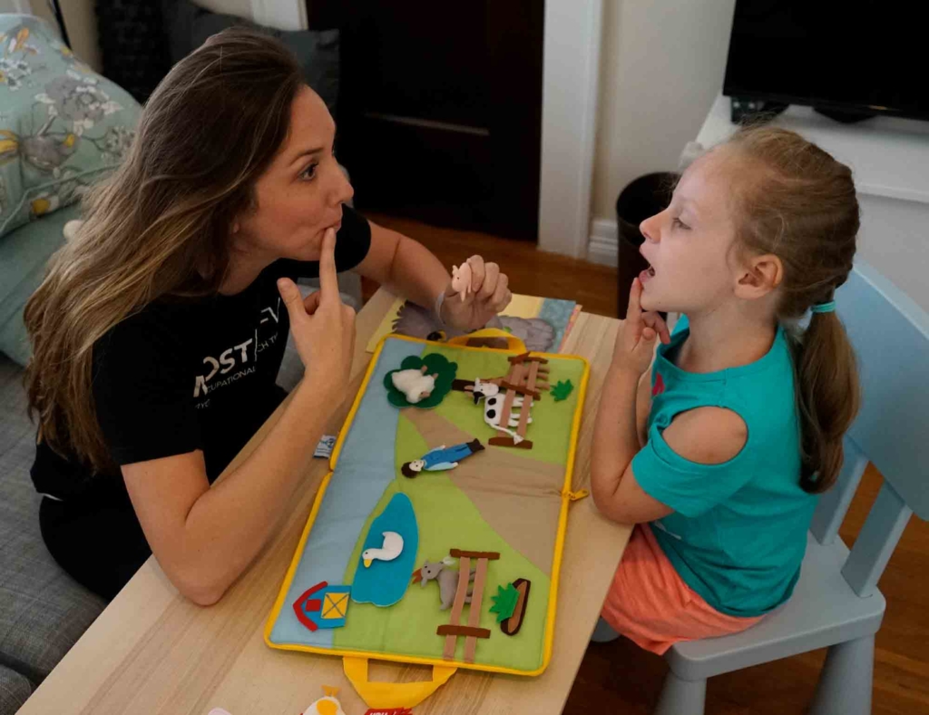 A Speech Therapy session between a Licensed Speech Therapist and child with autism